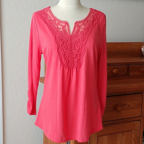 Don't You Dare Tops - Don't You Dare 3/4 Ruched Sleeve Coral Top